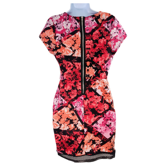 Bailey Blue Stretch Knit & Mesh Dress Women's Sz L Multicolor Floral Sort Sleeve - Picture 4 of 12